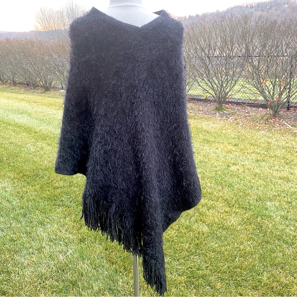 Step in Style Black Poncho with Fringe